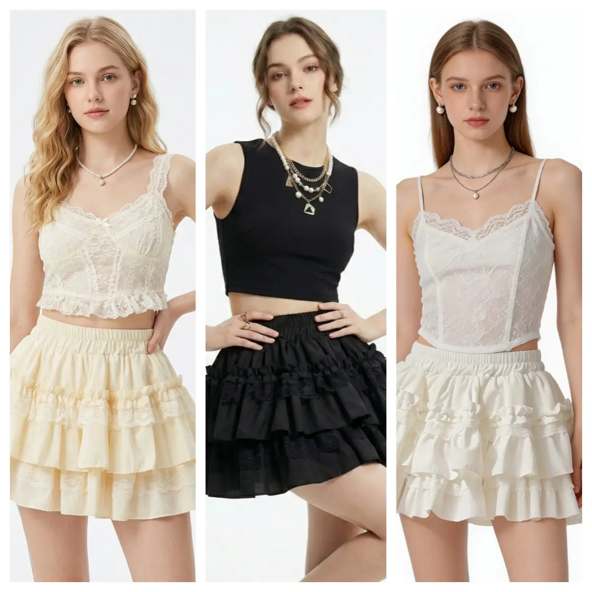 Women's High-Waisted Soft Elastic Lacy A-Line Mini Tutu Skirt - Casual Aline Style Ballerina Skirt with Pleated Hem, Flared Short Bottom, Anti-Exposure Shorts, All-Season Elegant Fashion