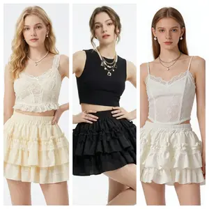 Women's Soft Elastic White Lace Layered A-Line Tutu Skirt, High-Waisted Flared Short Bottom with Pleated Hem, Anti-Exposure Shorts, Elegant Ballet Core Fashion for All Seasons