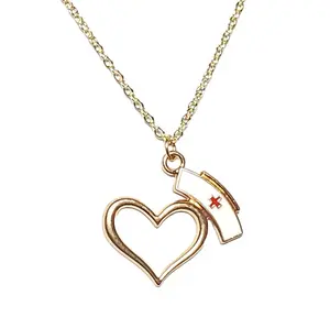 Nurse's Hat and Heart Pendant Necklace, Medical Necklace, Nursing Necklace