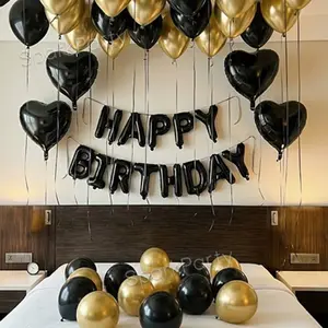 37pcs Birthday Party Decoration Balloons Set, Balloon Party Supplies, Aluminum Foil, Happy Birthday Banner, Heart Shape Latex Balls, Balloon Decorations Kit