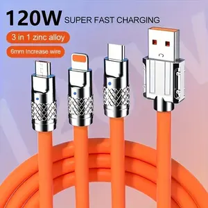120w Super Fast Charging Cable, USB to Type-C Mini Lightning 3.9 Feet Quick Charge Data Line, Silicone Charging Cord