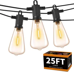 Outdoor String Lights 25FT, Waterproof IP65 Patio Lights with 13 Shatterproof ST38 LED Bulbs, Outside Hanging Light Dimmable for Backyard, Bistro, Cafe, Garden 2700K Warm White