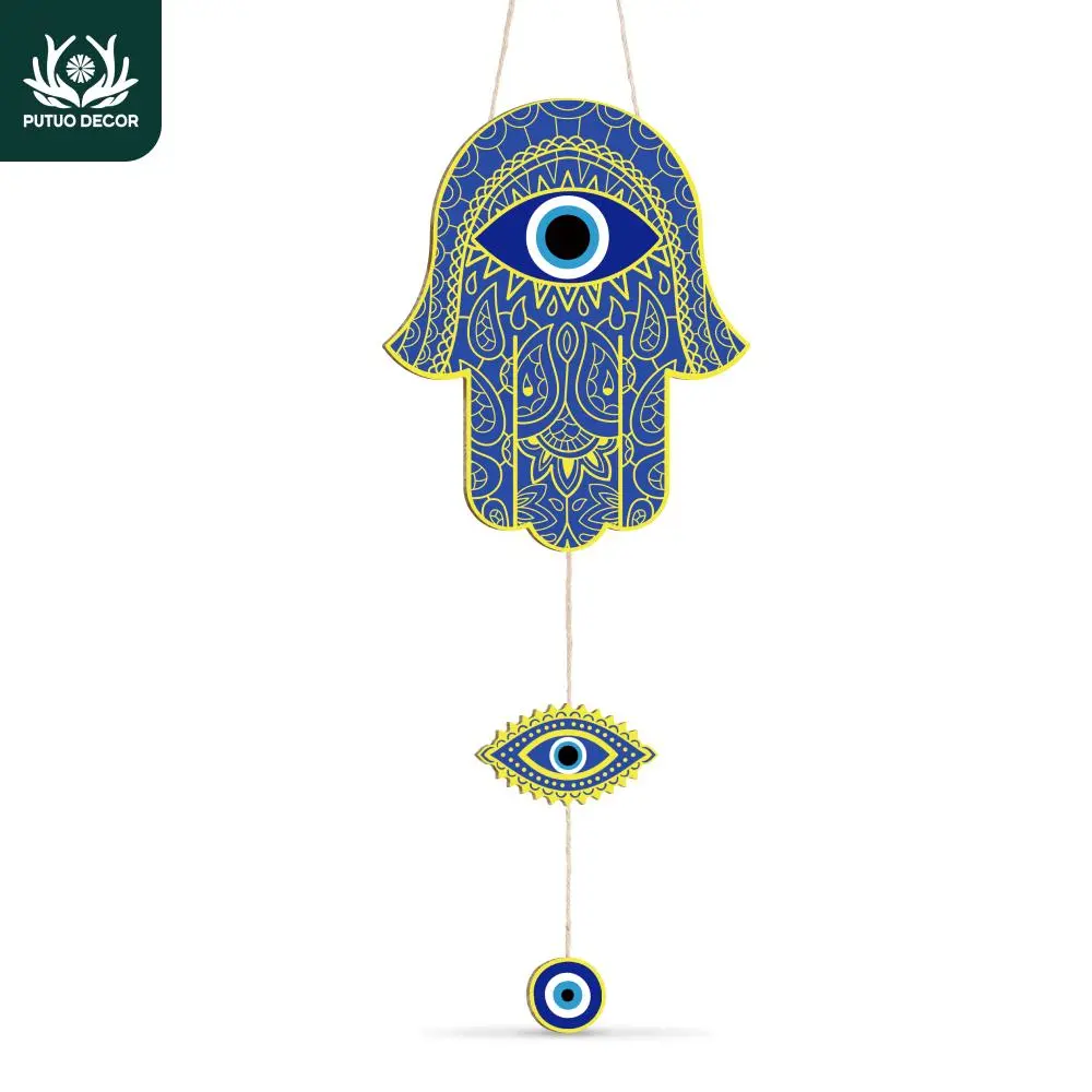 Hamsa Hand Design Wall Hanging Decor, 1 Count Wooden Hanging Sign Decor, Wall Art Decoration for Home Farmhouse Cafe Coffee Shop Living Room