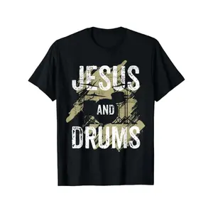 Church Drumming Jesus and Drums Christian Drummer TShirt Gifts for Christmas Holiday Birthday Men Women Friends Family Size S to 3XL Black