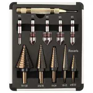 11pc pagoda step drill bit combination set durable countersink cutter with aluminum storage box for industrial drilling and daily hardware repair use
