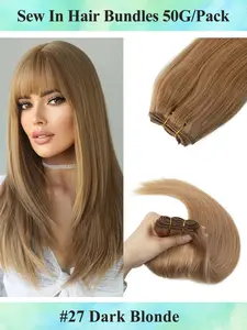 Human Hair Sew-in Double Weft Extensions 12-24Inch Hair Bundles Black Blonde Brown Sew In Silky Straight Remy Skin Double Machine Weft For Salon 50g/Pack Can be Permed Easy to Shape Can be dyed Colorful No Glue Soft & Comfortable
