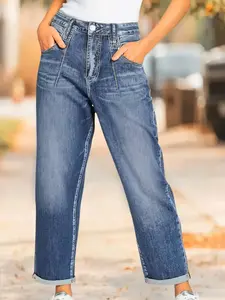 New Style Denim Jeans, Thin Fall Nine-Quarter Long Pants, Spring Autumn Elastic Loose Jeans, Casual Striped Design