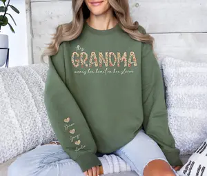 Custom Grandma Heart Sleeve Sweatshirt - Personalized Grandparent Gift, Mother's Day Gift, Mommy Shirt, New Mom Gift, Gift for Mother
