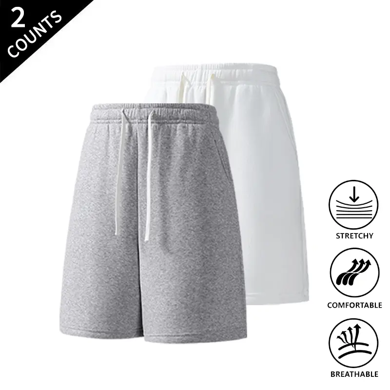 2-Pack Men’s Loose Fit Sweat Shorts, Elastic Drawstring Waistband, Casual Lounge & Streetwear Shorts for Everyday Wear