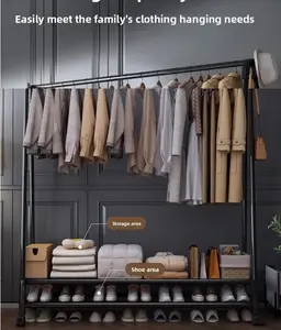 Trending U-Shaped Clothes Drying Pole with Wheels, Double-Layer, 110cm Height, 153cm, 36cm Width, Black