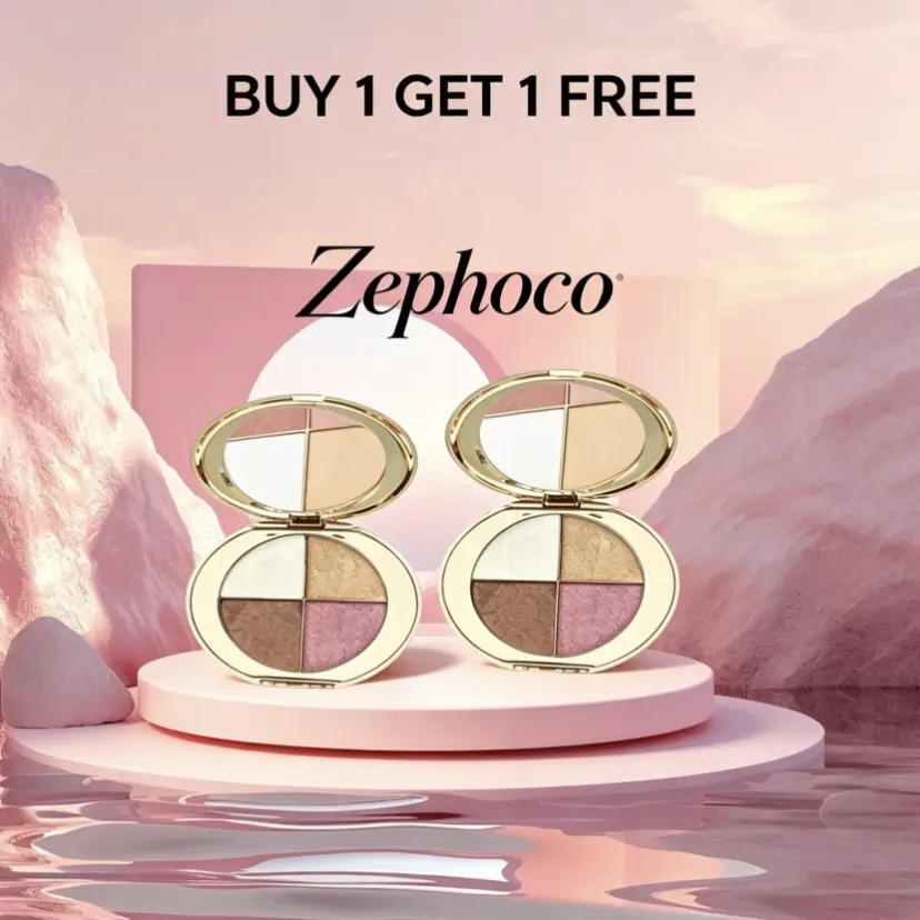 [Buy 1 Get 1 Free] zephoco 4-in-1 Facial Powder Palette,4 Shades, Flawless Brightening Highlighter Blush Eyeshadow, Ultra-Pigmented Blendable Glossy Formula - For Makeup Beginners, On-The-Go Use Radiance Smooth Cosmetic cheek eye
