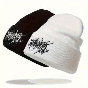 2pcs Soft Embroidered Beanie, Stylish Gothic Knit - Warm, Fashionable Street Ski Cap For Men And Women - Casual Winter Accessory
