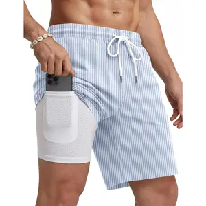 Mens Swim Trunks with Compression Liner Quick Dry 7 Inch Bathing Suit Beach Short with Zipper Pockets