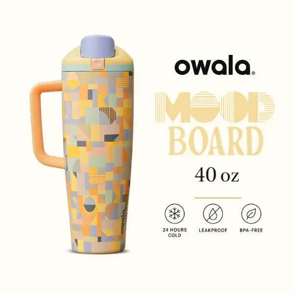 Owala Moodboard 40oz Limited Edition FreeSip Water Bottle, Leakproof Insulated Stainless Steel Tumbler Tiktok Viral