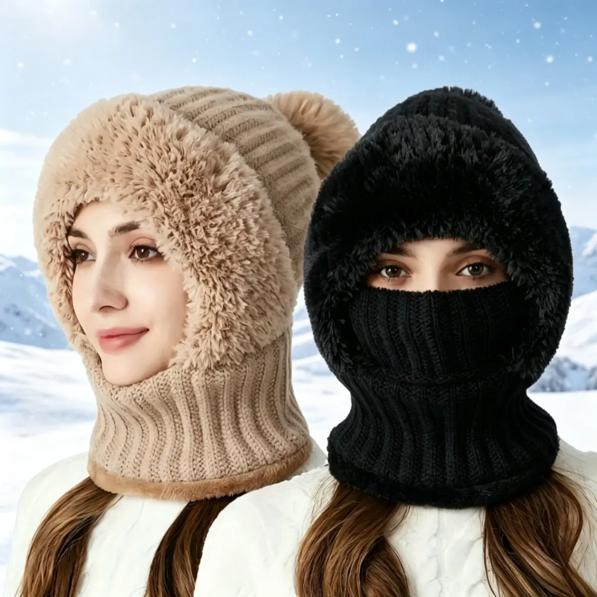 Winter Hat Scarf Neck Gaiter Face Mask Windproof Thermal Fleece Lined for Women Cycling Motorcycle Outdoor Ski Cold Weather