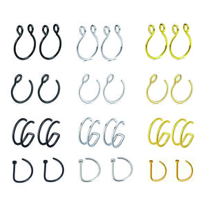 8PCS Handmade Stainless Steel Nose Cuff U-shaped Fake NoseRings Double-Layered Earrings For Both Men and Women  Adjustable