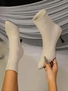 2026 Women's Pointed Toe High Heels Socks Boots, Stiletto Heeled Boots, Stretch-knit Ankle Boots with Slimming Fit Design, Trendy Booties for Spring Autumn, Gifts for Her, Breathable Comfortable Footwear, Versatile Boots, Casual Warm Boots