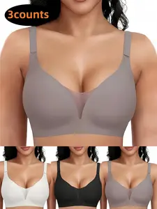 3-Pack Women's Jelly Bras, Comfortable Wireless Support, Seamless Non-Wired Design for Daily Wear, Anti-Sag Sleeping Bras for Maximum Comfort