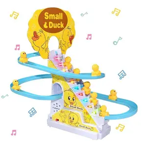 Small Ducks Climbing Toys, Electric Ducks Chasing Race Track Game Set with Nine Ducks, Playful Roller Coaster Toy with Led Flashing Lights & Music