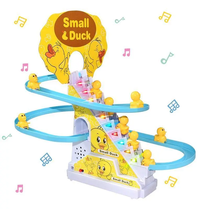 Small Ducks Climbing Toys, Electric Ducks Chasing Race Track Game Set with Nine Ducks, Playful Roller Coaster Toy with Led Flashing Lights & Music