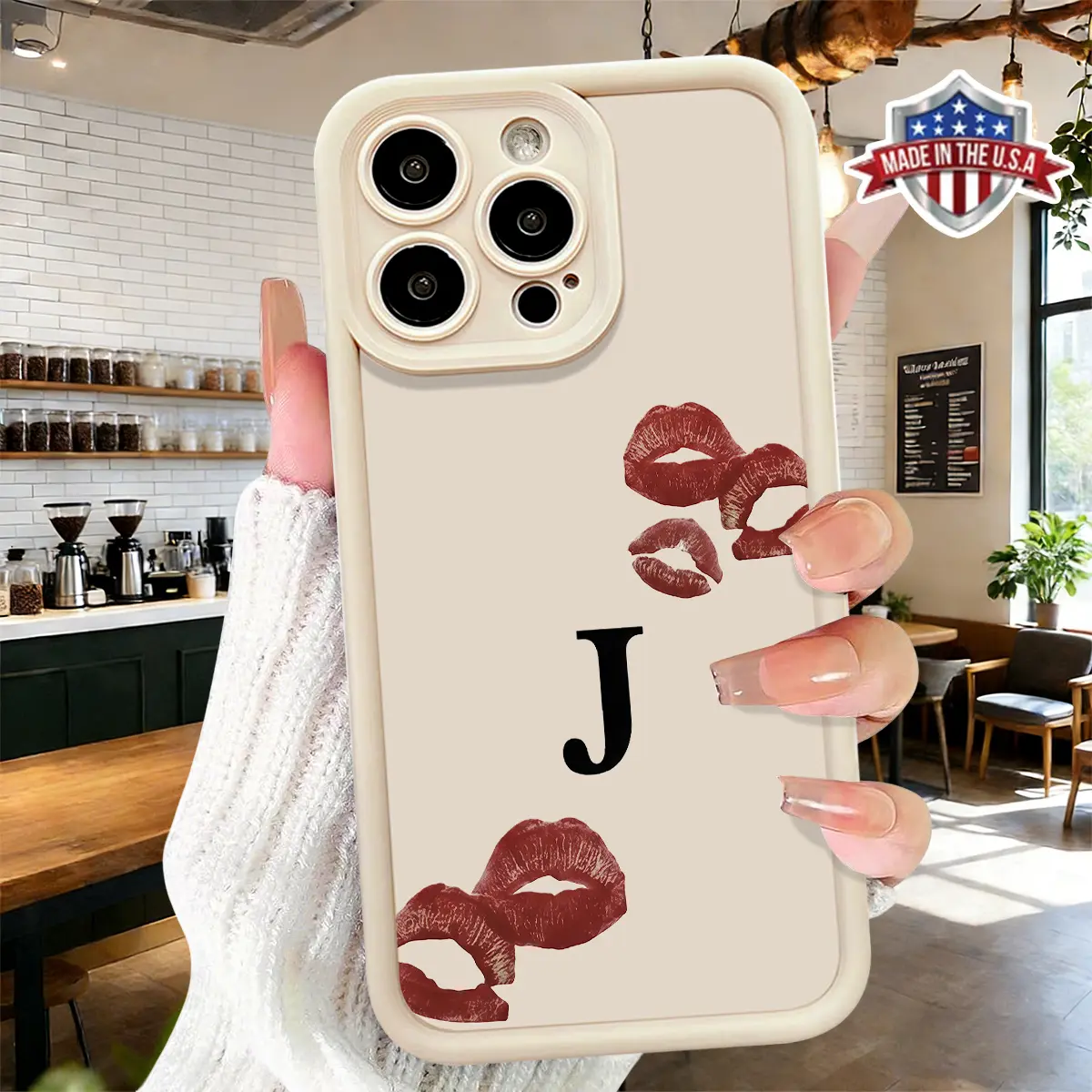 Glam Personalized Trendy Lips Initial Letter Pattern Soft Silicone Cover for iPhone 17/16/15/14 Pro Max/13/12/11/XR/XS Plus - Air Slim, Shockproof, Anti-Drop, Durable TPU Case with Protection, Full Body