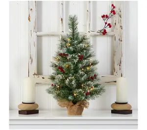 Nearly Natural 2' Snow Tipped Pine and Berry Christmas Tree