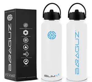 Baraguz (White Ice) Premium Flask - 40 oz Wide Mouth w/ Straw Lid, Beverage Thermos  ~ Keeps Beverages Cold for 24 hours and Hot for 18 hours Drinkware Stainless Steel Drink Tumbler Bottle Portable Reusable