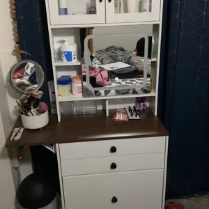 3 in 1 Small Vanity Desk with Mirror and Light, Makeup Vanity Table with Drawers for Small Space, Compact Mini Corner Vanity Set Dressing Table Farmhouse style