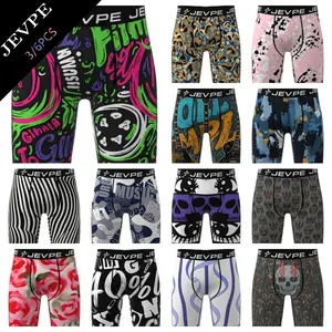 JEVPE Men's Long Boxers 3/6pcs Randomly Packed Graffiti Style High Stretch Athletic Shorts Novelty Print Fitness Briefs Cycling Shorts Mixed Colors