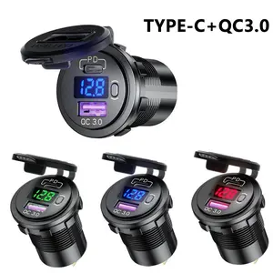 12V QC3.0 Dual USB Car Fast Charger Socket Power Outlet LED Voltmeter Waterproof