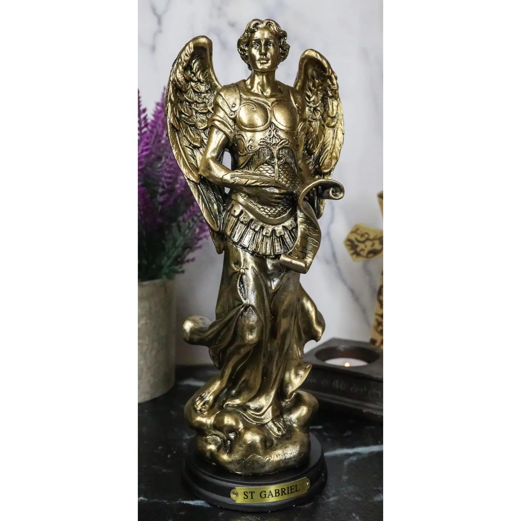 Byzantine Catholic Church Archangel Gabriel With Sacred Scroll Statue 8"Tall