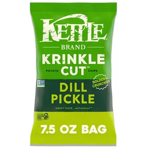 Kettle Brand Potato Chips Krinkle Cut Dill Pickle, 7.5 Oz Snack Crunch Snack Crunch Salt Garlic