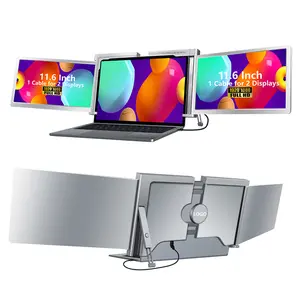 Laptop Screen Extender - [M1/M2/M3/Windows][Only 1 Cable to Connect] 11.6 inch Triple Portable Monitor for 13"-14.1" Laptop, 1080P |16:9 | FHD IPS | Powered by Type c/USB A, S100 Grey