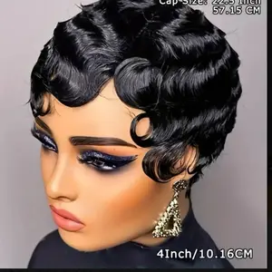 Women' Natural Look Short Bob Pixie Cut L-Part Lace Front Human Hair Wig - 180% Density Straight Hair with Finger Wave Texture, Low-Maintenance Stylish Wig Suitable for Women, Suitable for Various Occasions & Daily Wear