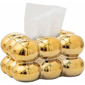 Ceramic Tissue Box Gold, Vase Bathroom Vanity Top Ceramic Abstract Home Decor Shelf, Silver, White, Gold, (A1106 Gold)