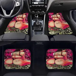 4-Piece Universal Polyester Car Floor Mats with Silhouette Print, Non-Slip Easy to Clean Auto Interior Decor, Girly Car Accessories