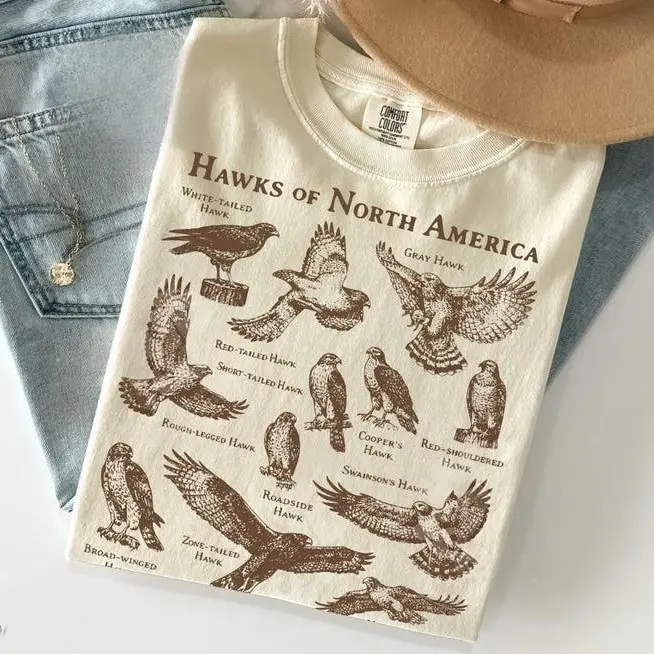 Comfort Colors Vintage Hawks North America TShirt Scientific Illustration Birdwatching Raptor Nature Chart Gift Naturelover