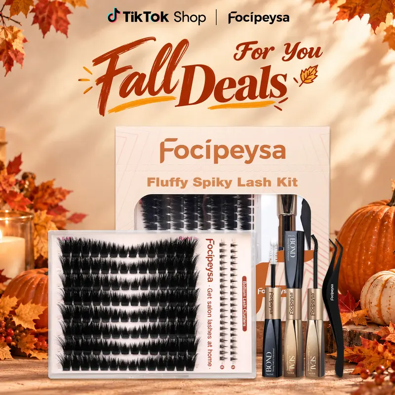 Focipeysa Fluxy Spiky Lash Clusters Kit | D-Curl Volume Eyelash Clusters with Bond and Seal,Tweezers | Pre-Mapped L&R Eye & Bottom False Eyelashes | Waterproof, Time-Saving, Beginner-Friendly for Home Salon Soft Glam Makeup#TikTokShopFallDealsForYou