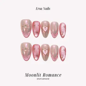 ErsaNails MOONLIT ROMANCE - Short Almond 10 PCS Handmade Press On Nails | 3D nails, Cat Eye & French Tip
