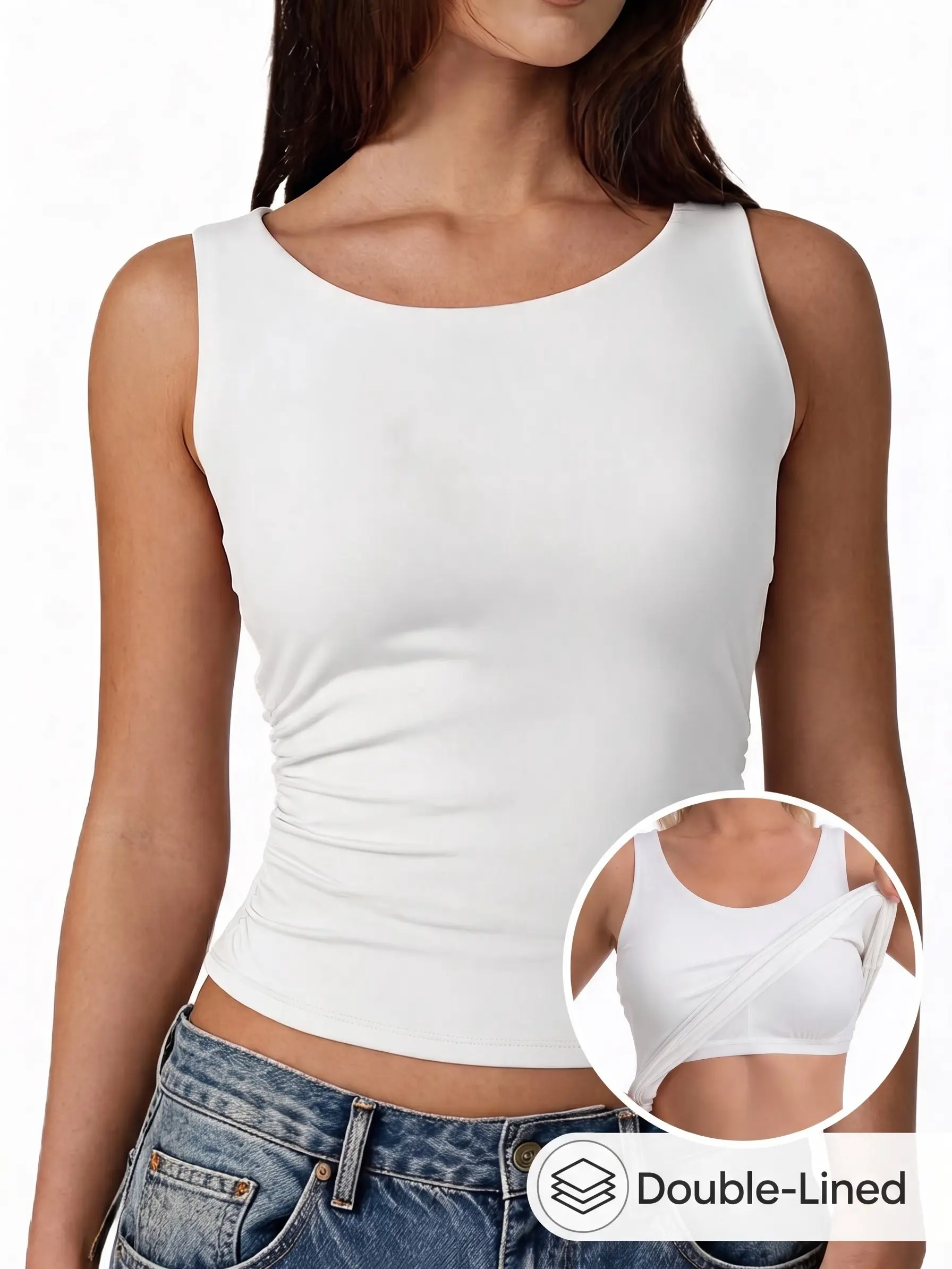 Women's High Neck White Tank Top Sleeveless Double Lined Basic Tops Going Out Casual Tank Shirts Croptop,back to school shopping