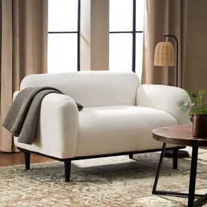 50 Inch White Bouclé Fabric 2‑Seater Loveseat Sofa with Black Legs, Upholstered Comfort Couch for Living Room, Office & Reading Nook