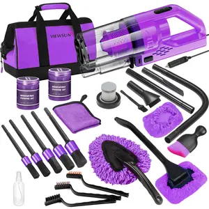 Viewsun 18pcs Car Cleaning Kit, Purple Car Interior Detailing Kit with High Power Handheld Vacuum, Detailing Brush Set, Windshield Cleaner, Cleaning Gel, Complete Auto Accessories for Women Gift