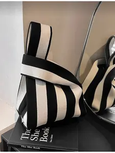 Fashion Square Bag Casual Handheld Lightweight Portable Woven Elegant Cosmetics Storage Travel Vacation Business Sports Outdoor Work Shopping Commuter Clutch Wallet Gift for Friends Knitted Striped Pa