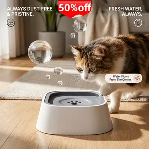 pet No Wet Chin Dog Water Bowl, Floating Anti-Spill Pet Water Dispenser, Dust Proof Slow Drinking Bowl, Anti-Tip BPA Free, Detachable Easy Clean for Cats Small Medium Large Dogs