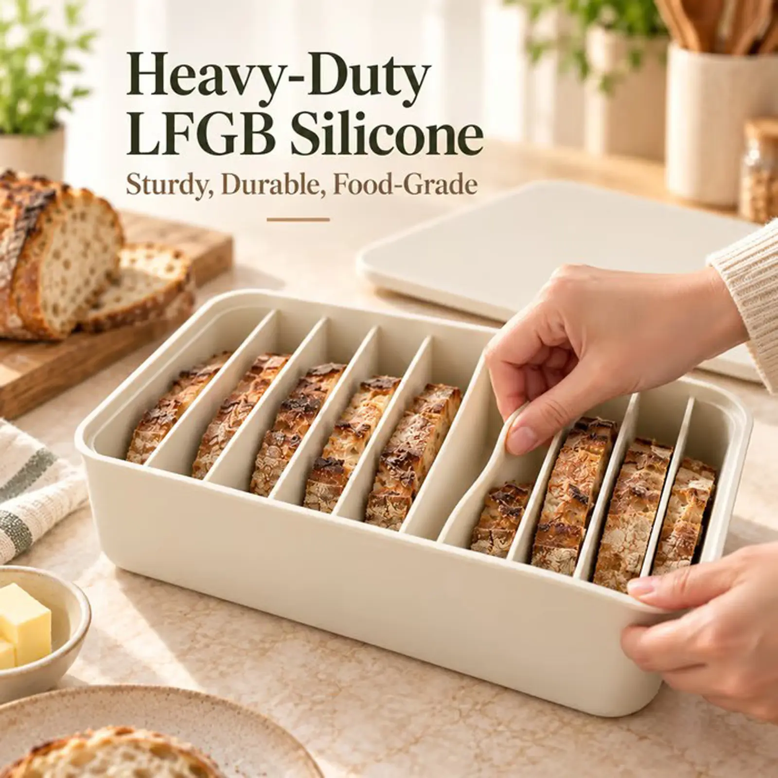 11-Slot Silicone Bread Freezer Box, Heavy-Duty Food-Grade Sourdough Storage Container, Reusable Toast Organizer for Kitchen Fridge Restock