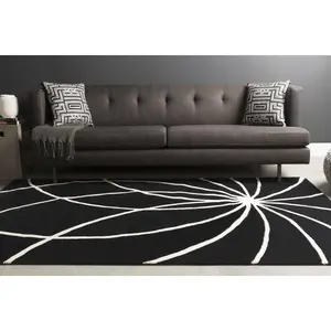 Davison Black Geometric Wool Carpet