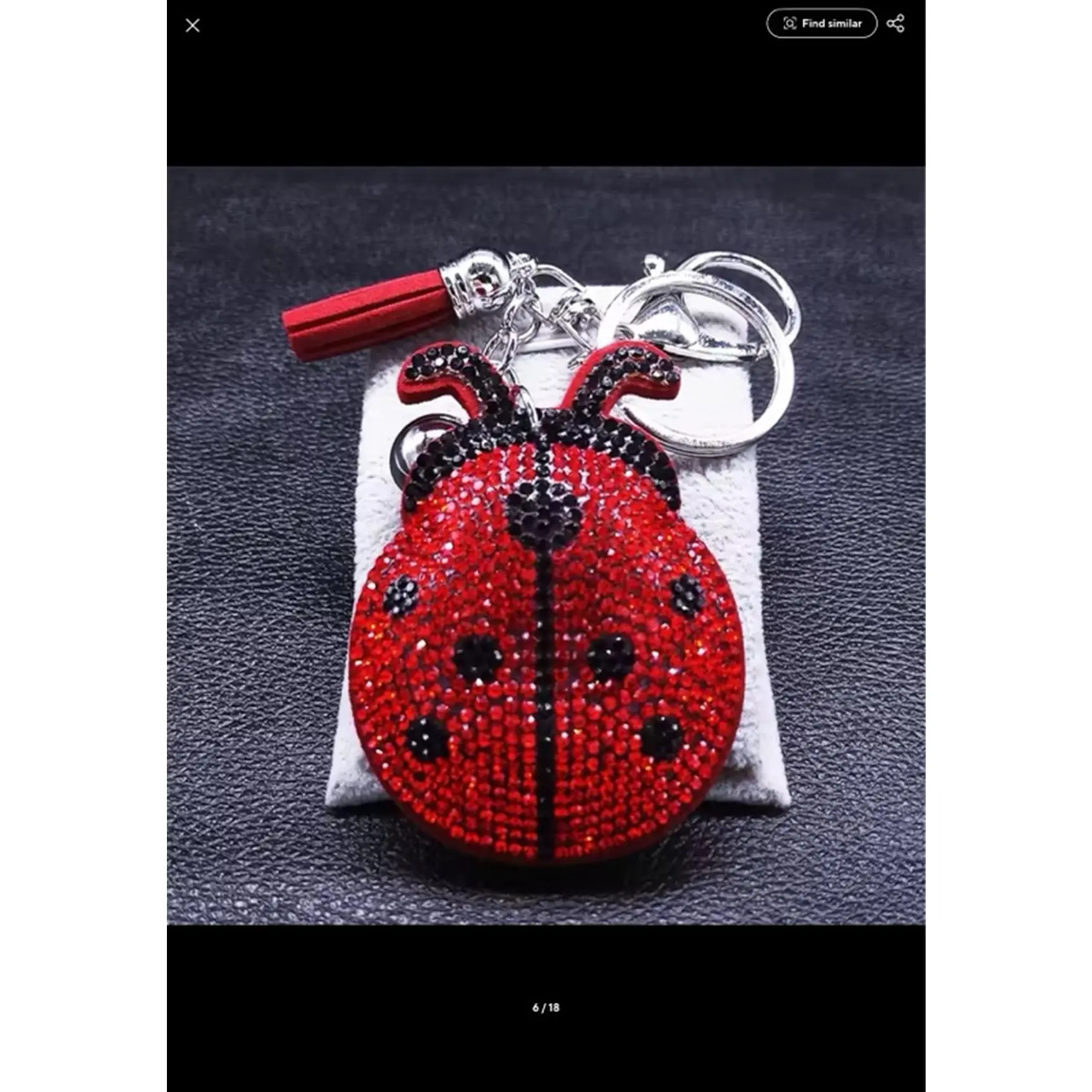 Keep your good luck harm with you wherever you go! Ladybug Bag Charm Keychain with Red Tassel and Silver Clip Natural Crystals