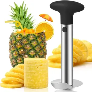Premium Pineapple Corer and Slicer Tool - Sharp Pineapple Cutter with Serrated Tips - Easy to Use and Clean - Stainless Steel Core Remover for Pineapple - Core Fruits with Ease(Black) Kitchen Utensils