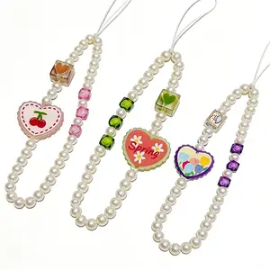 3 Pcs Phone Charm Strap Universal Hand Phone Wrist Strap Camera Lanyard Pearl Beaded Cute Chain String Accessories Universal for iPhone