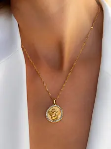 Ladies' Gold Necklace Modern Classic Neck Accessory Stainless Steel 18k Gold-Plated Waterproof Gold Steel Angel Water Diamond Pendant Jewelry a Must-Have Necklace for Autumn Commuting